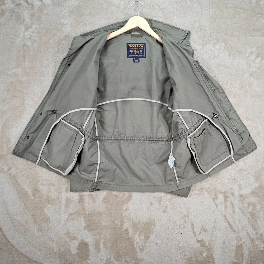 Woolrich Field Military Jacket Mens Sz M Green Buttons Long Sleeve Cargo Pockets - Picture 6 of 16